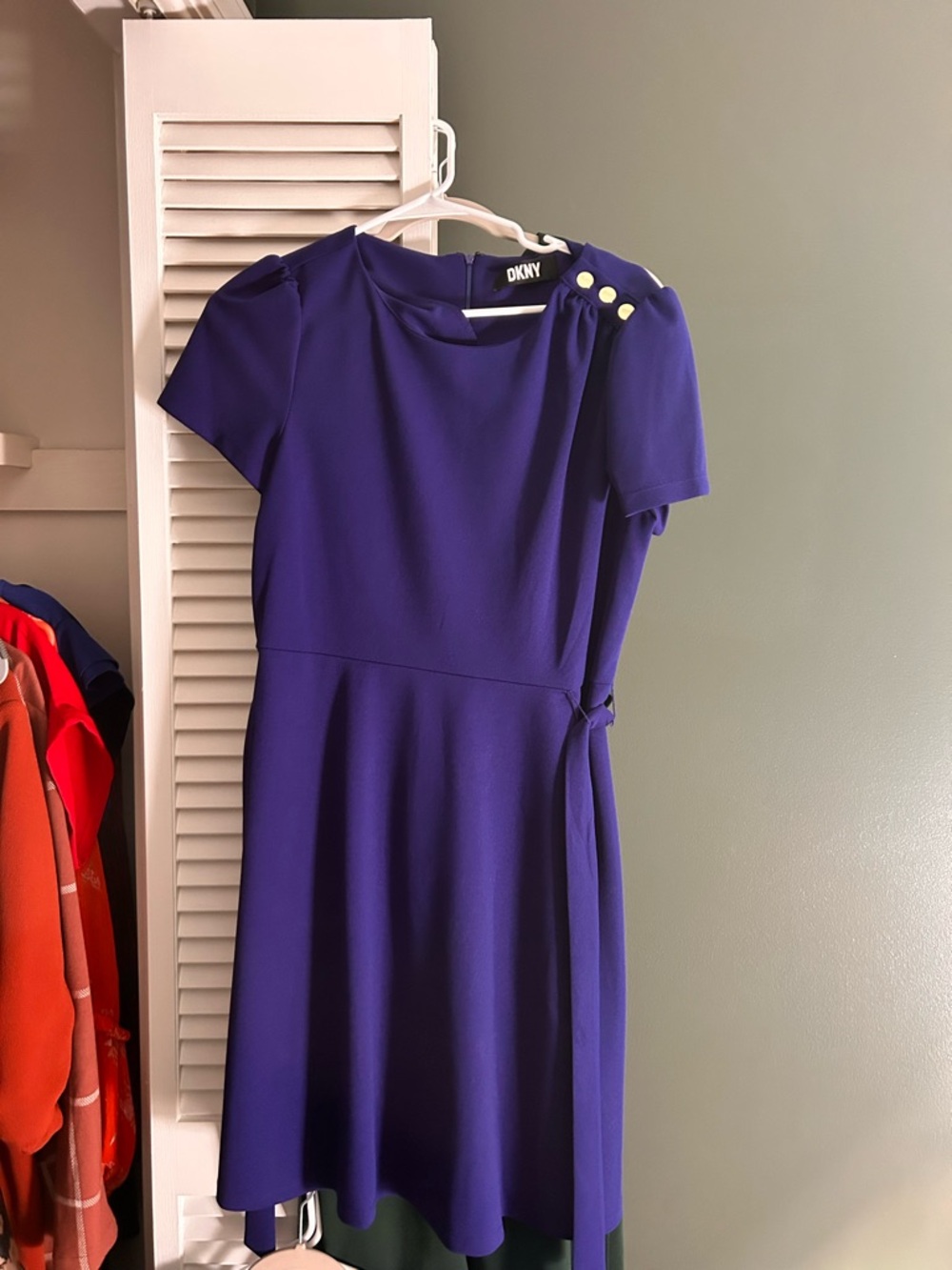 DKNY Royal Purple Short-Sleeve Midi Fit-and-Flare Dress